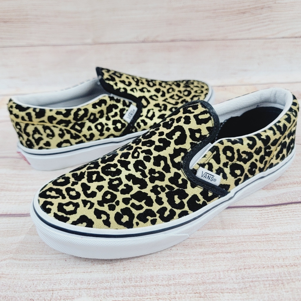 Vans Classic Slip-On Glitter Gold Leopard Shoes Kids Size 6
